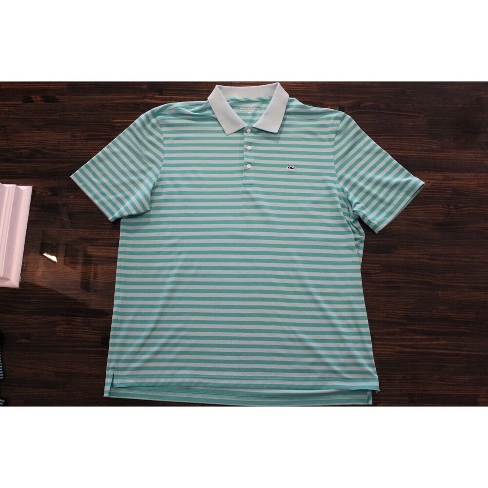 Vineyard Vines Men's Polo, Green Stripped, Short Sleeve, Size- XXL (US SELLER)